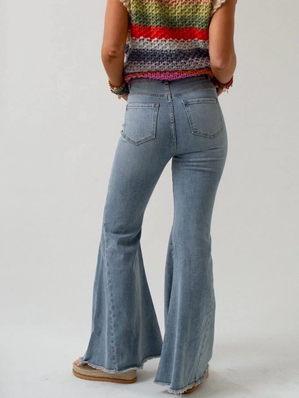 Three Bird Nest Light Blue Distressed Flare Jeans - Picture 2 of 5